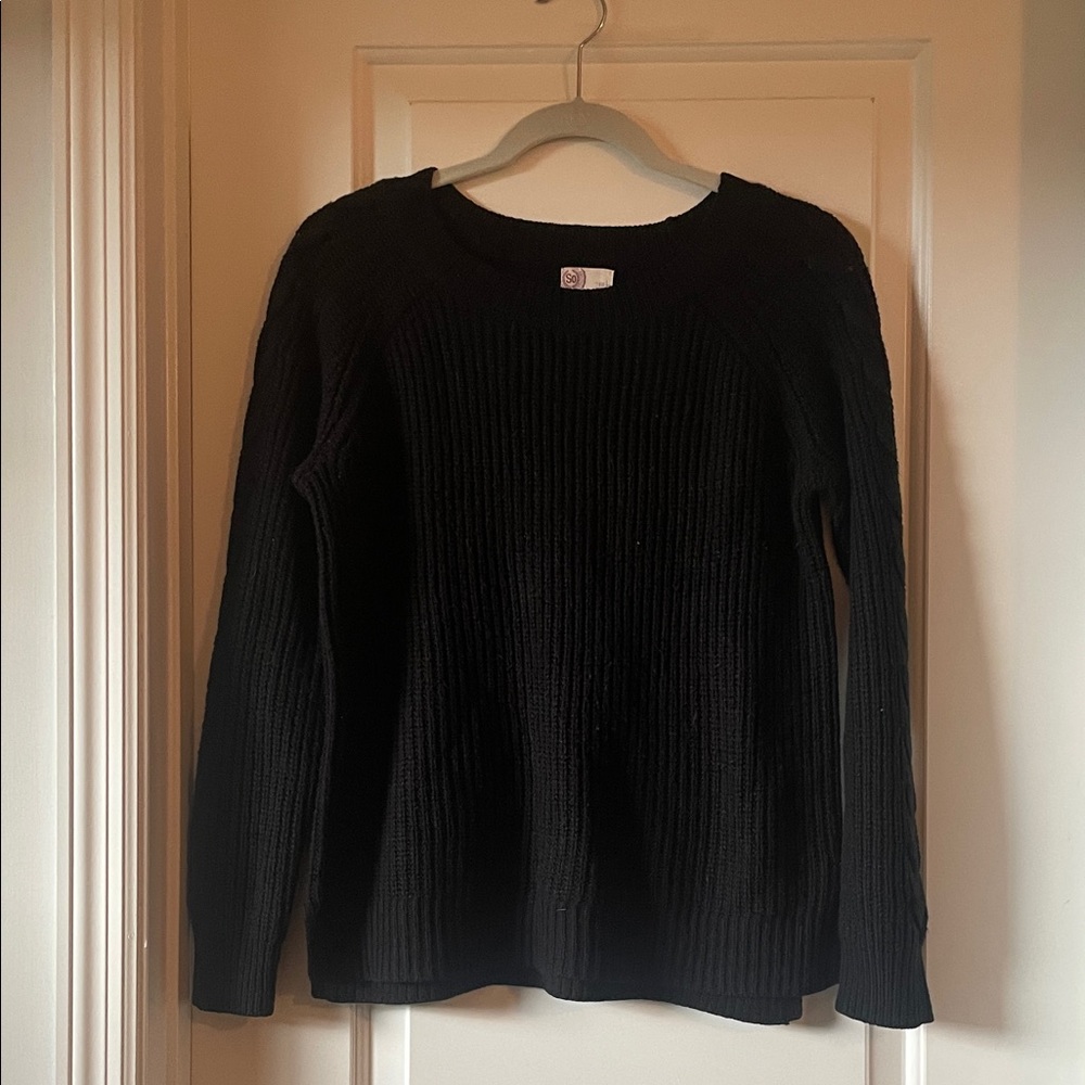 SO Women's Black Ribbed Crew Neck Sweater